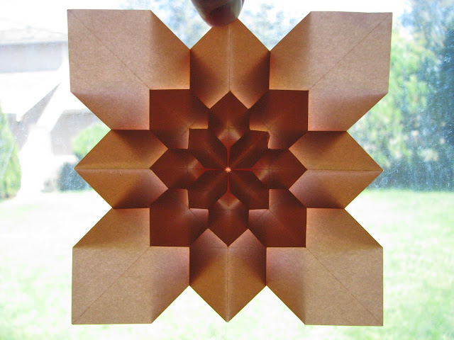 Shuzo Fujimoto Orange 5-layer Hydrangea Tessellation window lit reverse side