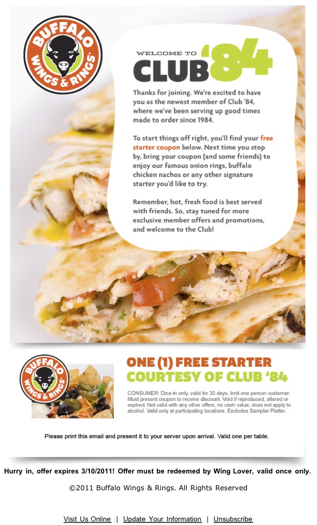 Good Night And Good Luck Free Appetizer at Buffalo Wild Wings