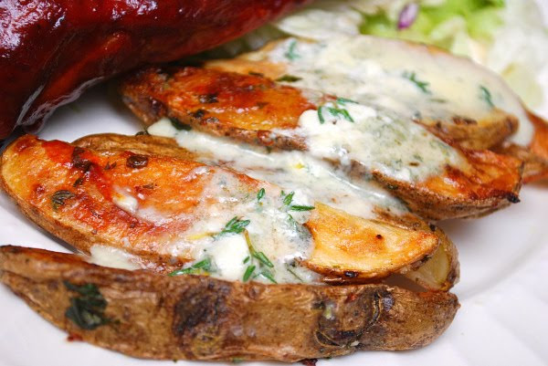 Roasted Garlic Potatoes with Blue Cheese Dressing