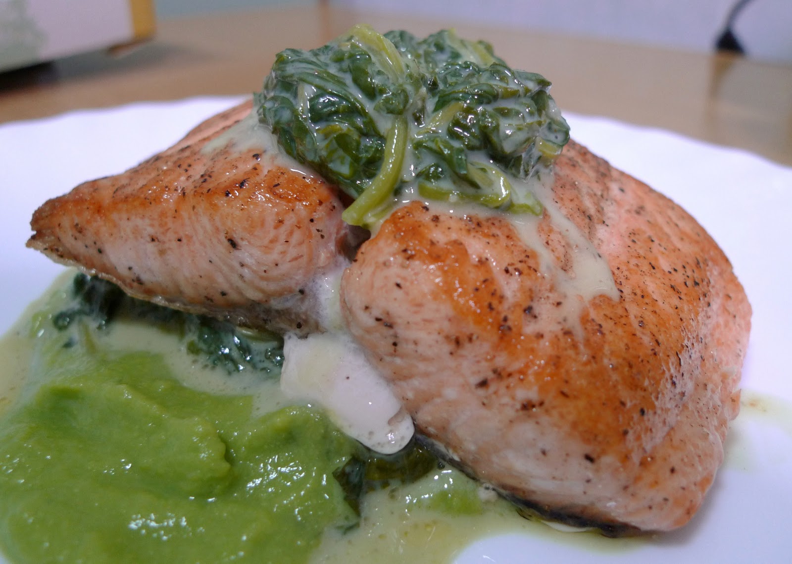 Salt Of The World Salmon with a Cheesy Spinach topping