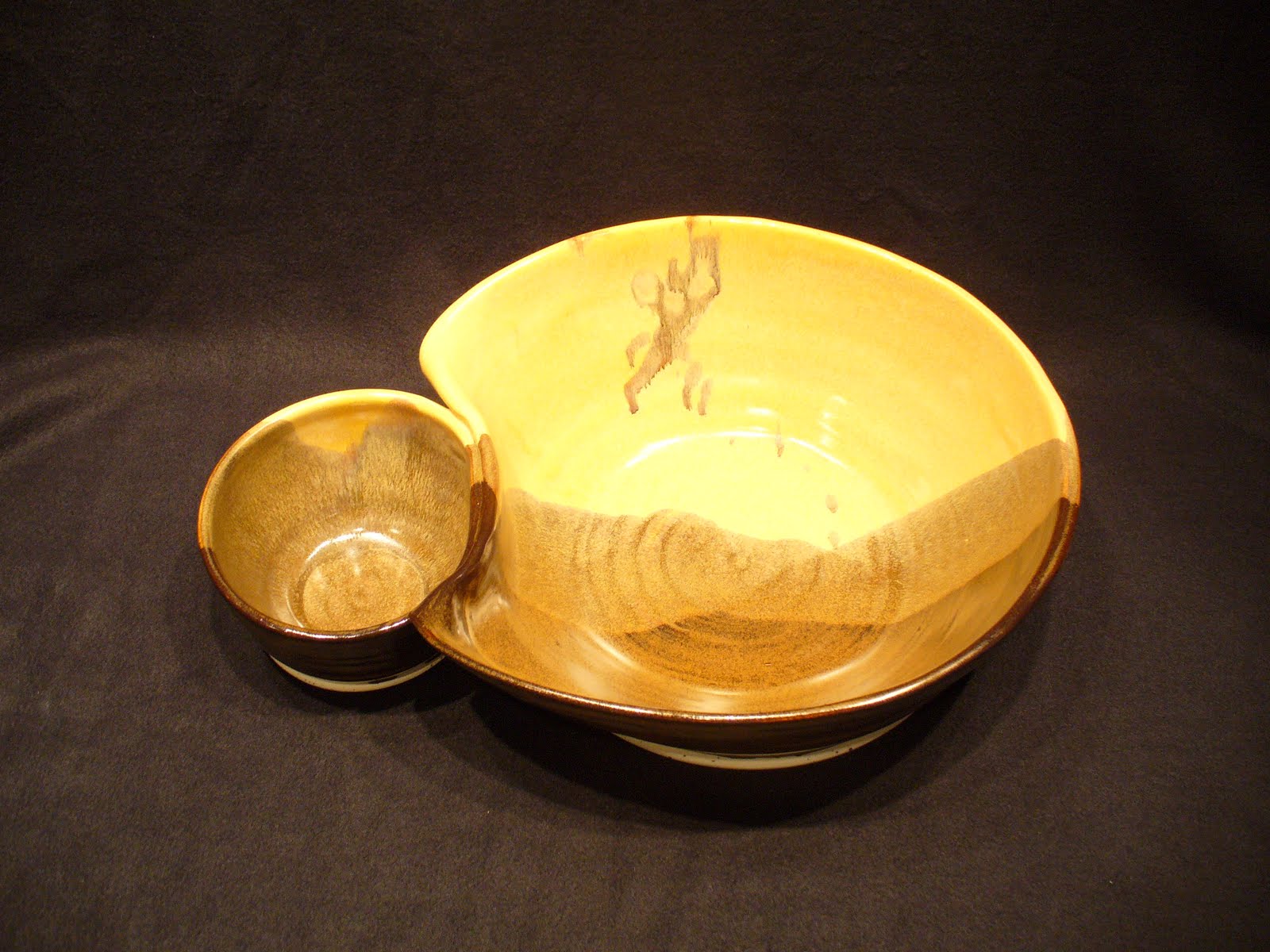 Pat's Pottery Item LD311 Attached Chip & Dip Bowls 59.00