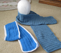 crocheted blue scarves