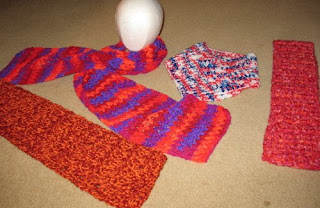 crocheted scarves and neck warmer