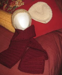 crocheted hats and scarves