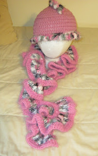 crocheeted hat and scarf set
