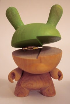 Kidrobot Dunny Series 2009 Chase Wood Dunny Variants by Travis Cain - Hinge Head Wood Dunny