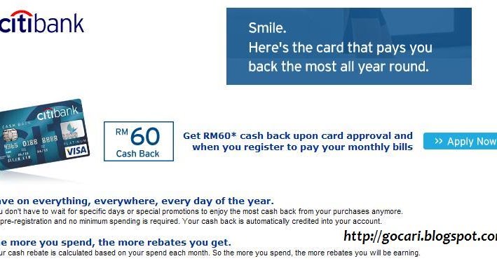  CitiBank Citibank Cash Back Platinum Credit Card GoCari Malaysia 