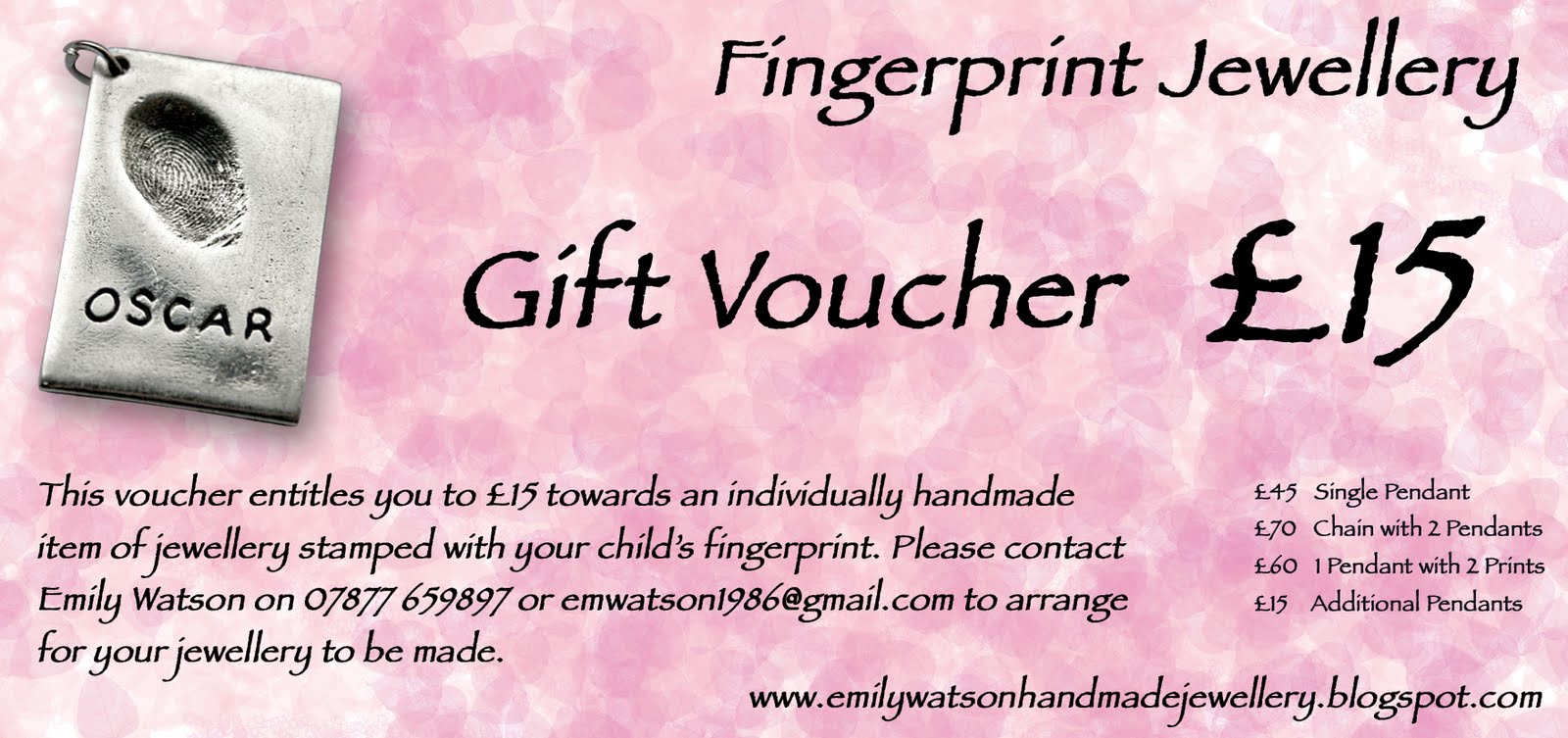 Emily Watson Handmade Jewellery Gift Vouchers Now Available