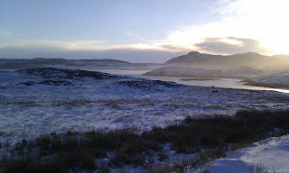 Wintry view across Talmine Bay in Melness and the Kyle of Tongue beyond.