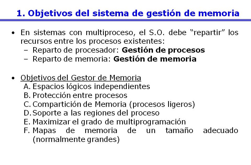Sistemas Operativos Objetivos del sistema de gestion de memoria (Diapositivas)