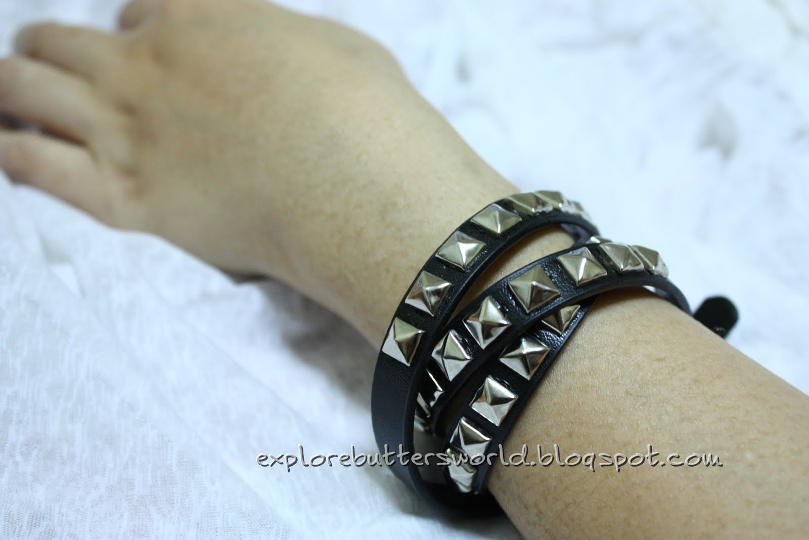 Leather Bracelet Wraparound Square Studs (BRL002) ButtersWorld