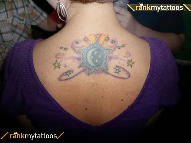 Black and White Sun and Moon Back Tattoos - wide 2