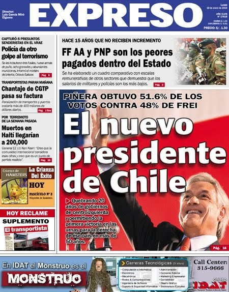 Chile-Hoy: Portadas de diarios peruanos