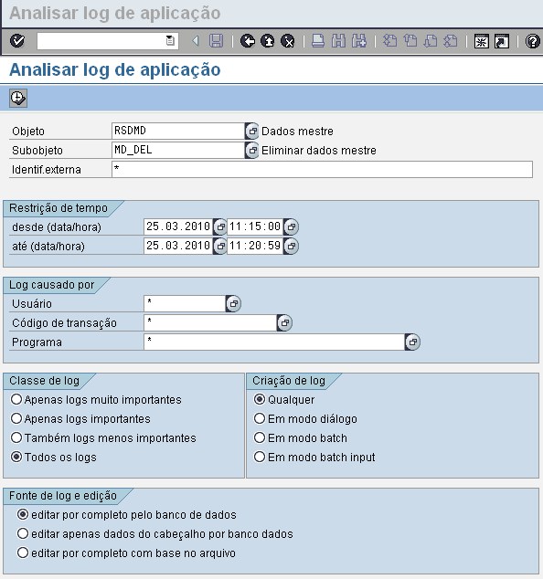 SimpleSAP SLG1 Analisar log de aplicação