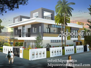"3d rendering exterior of bungalow"