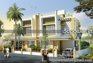 "3d exterior modeling of twin bungalow"