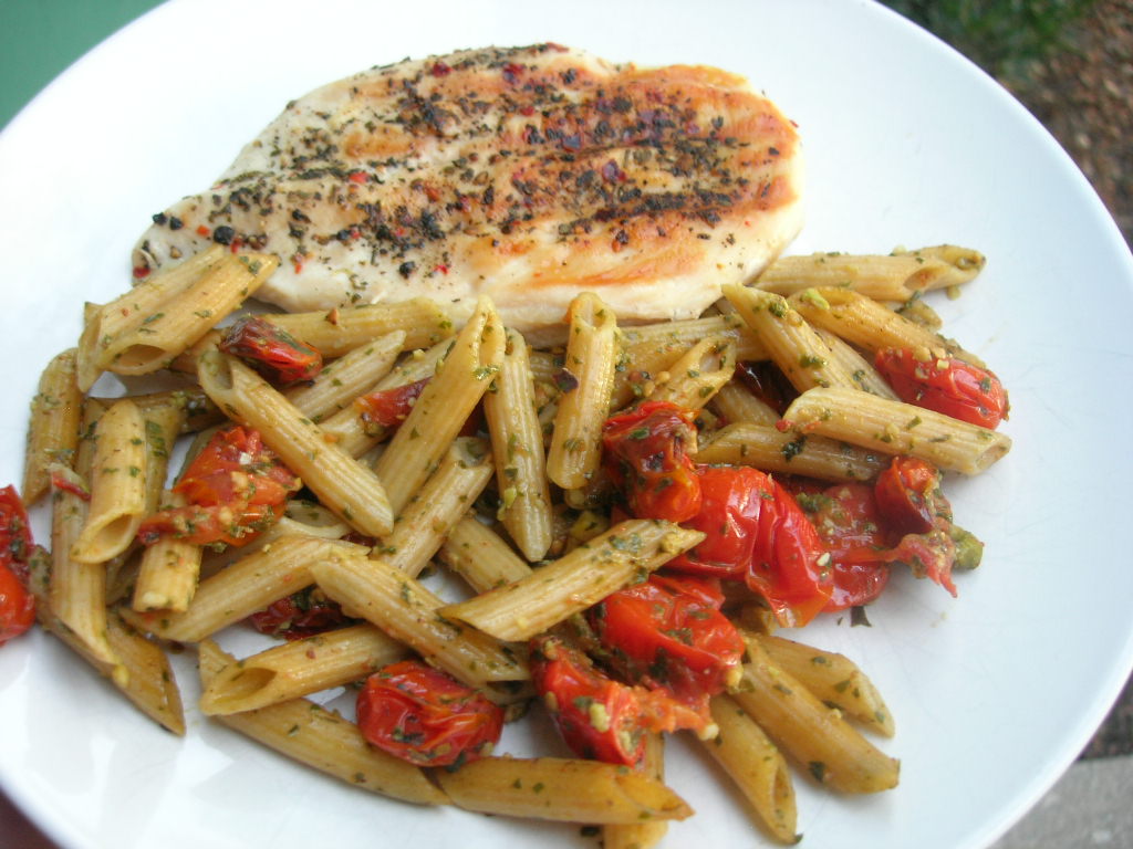 The Cooking Academic Pesto Penne with Cherry Tomatoes