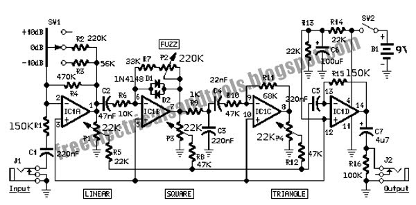 Free Schematic Diagram: Fuzz Distortion Circuit with Wave Shaper