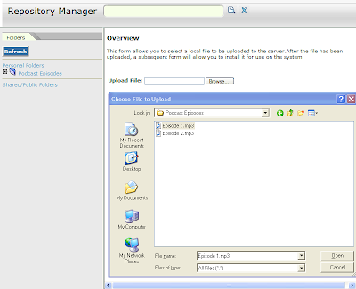 Uploading an MP3 file to the Repository Manager