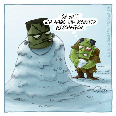 Schneemann bauen Winter Frankensteins Monster Herman Munster Ebenbild Cartoon Cartoons Witze witzig witzige lustige Bildwitze Bilderwitze Comic Zeichnungen lustig Karikatur Karikaturen Illustrationen Michael Mantel lachhaft Spaß Humor