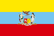 Era de unos tonos más claros y con un pequeño escudo en la parte superior . bandera colombia 