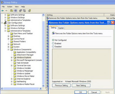 How to restore missing Folder Options in Windows XP