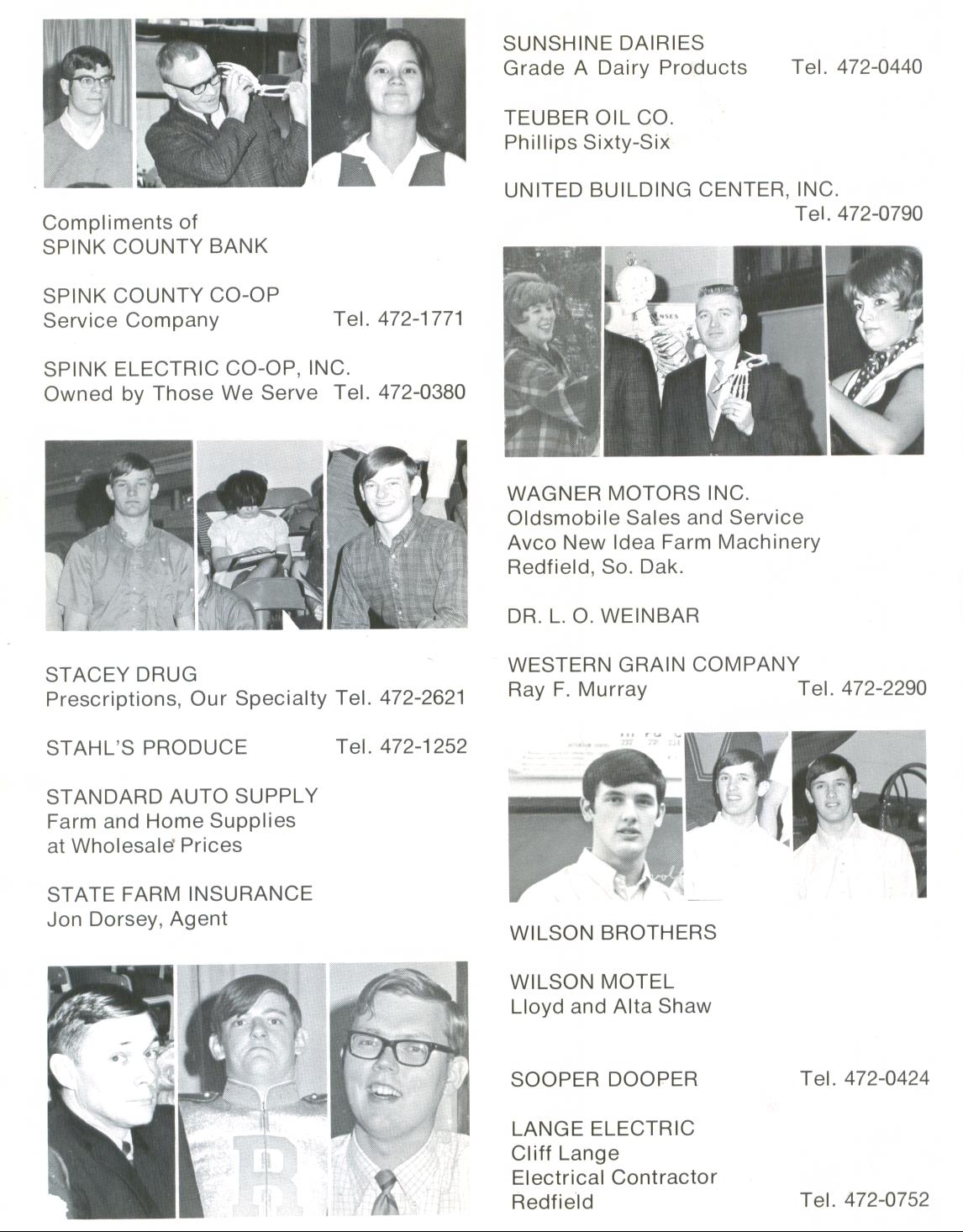 Redfield High School Class of 1970 40 Year Reunion Senior Annual 1970 Ads