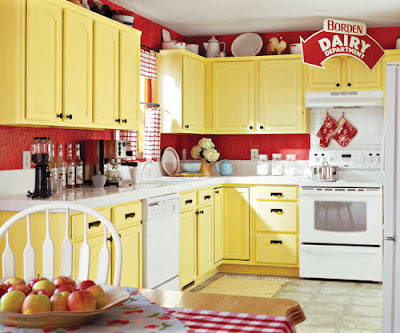 Site Blogspot  Photos Painted Kitchen Cabinets on Red Crackle Paint On The Walls And Distressed Yellow Cabinetry Add