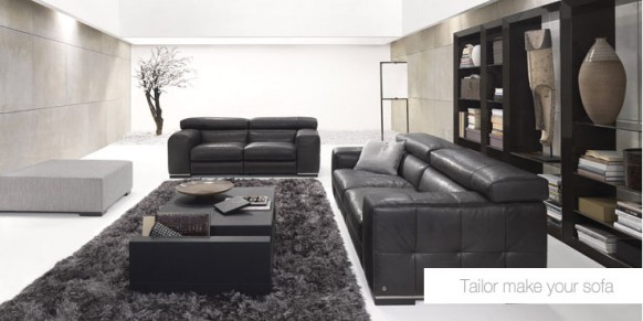 Modern living room decoration: Leather Sofa living room in apartment