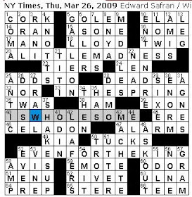 Rex Parker Does the NYT Crossword Puzzle: THURSDAY, Mar. 26, 2009 - E Safran (Chinese porcelain with a pale green glaze / Shipping mainstay of the 1600s gold rush