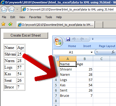 HTML table to Excel table using Javascript