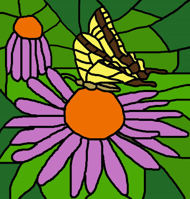 Stained glass swallowtail butterfly on purple coneflower