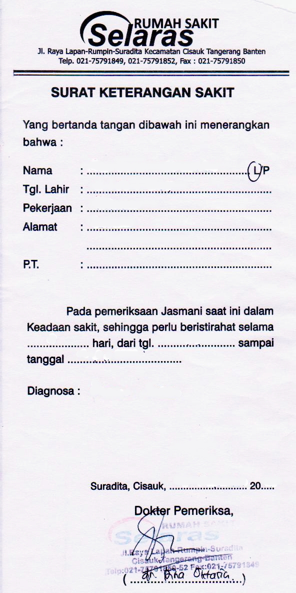 Contoh Surat Dokter Kosong Jakarta  Contoh Surat