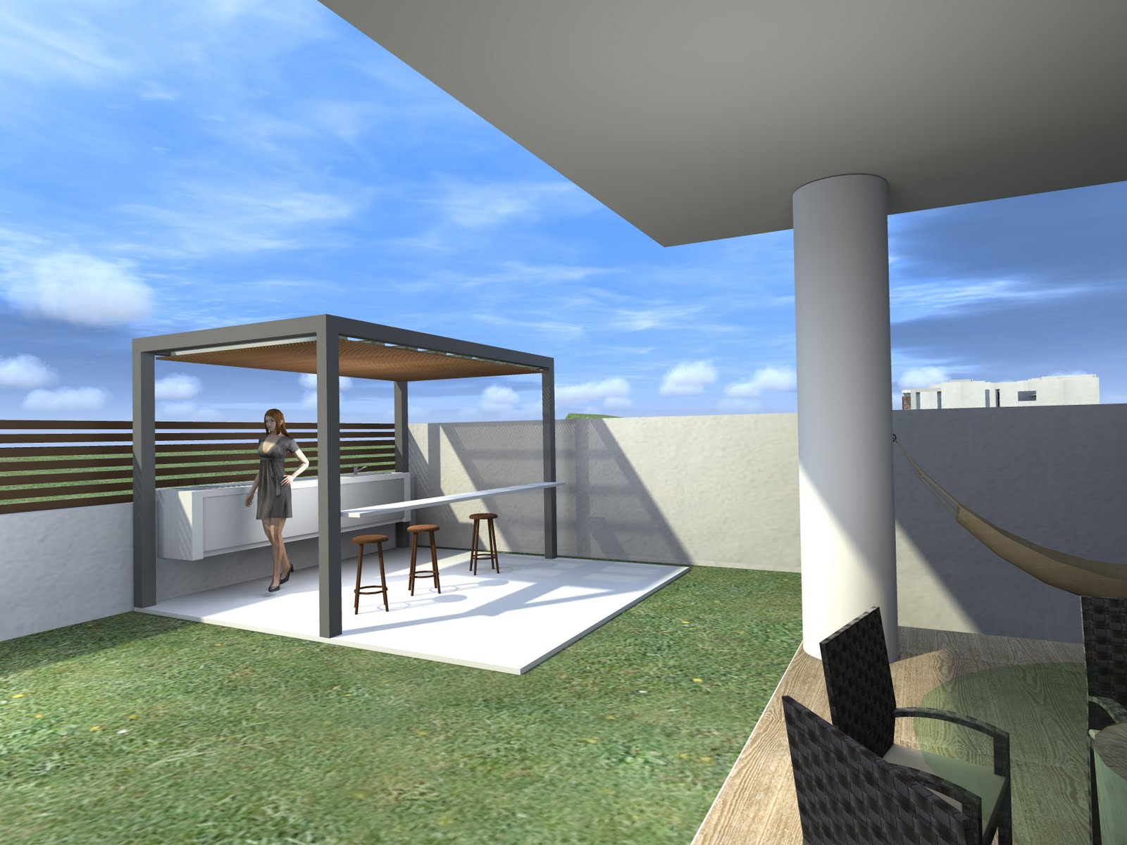 MIRIAM QUINTERO ARQUITECTURA LAGO NOGAL , RENDER TERRAZA
