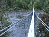 Huon swinging bridge at Tahune - obviously swinging, during a thunderstorm - 30 Sep 2007