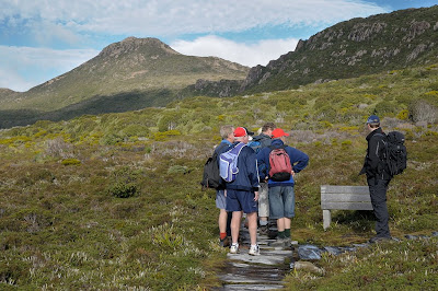 Isaac explains the concept of track signposts to the Victorians, who are quite amazed at this innovation. 'Hartz Peak is the big one in front of us!'