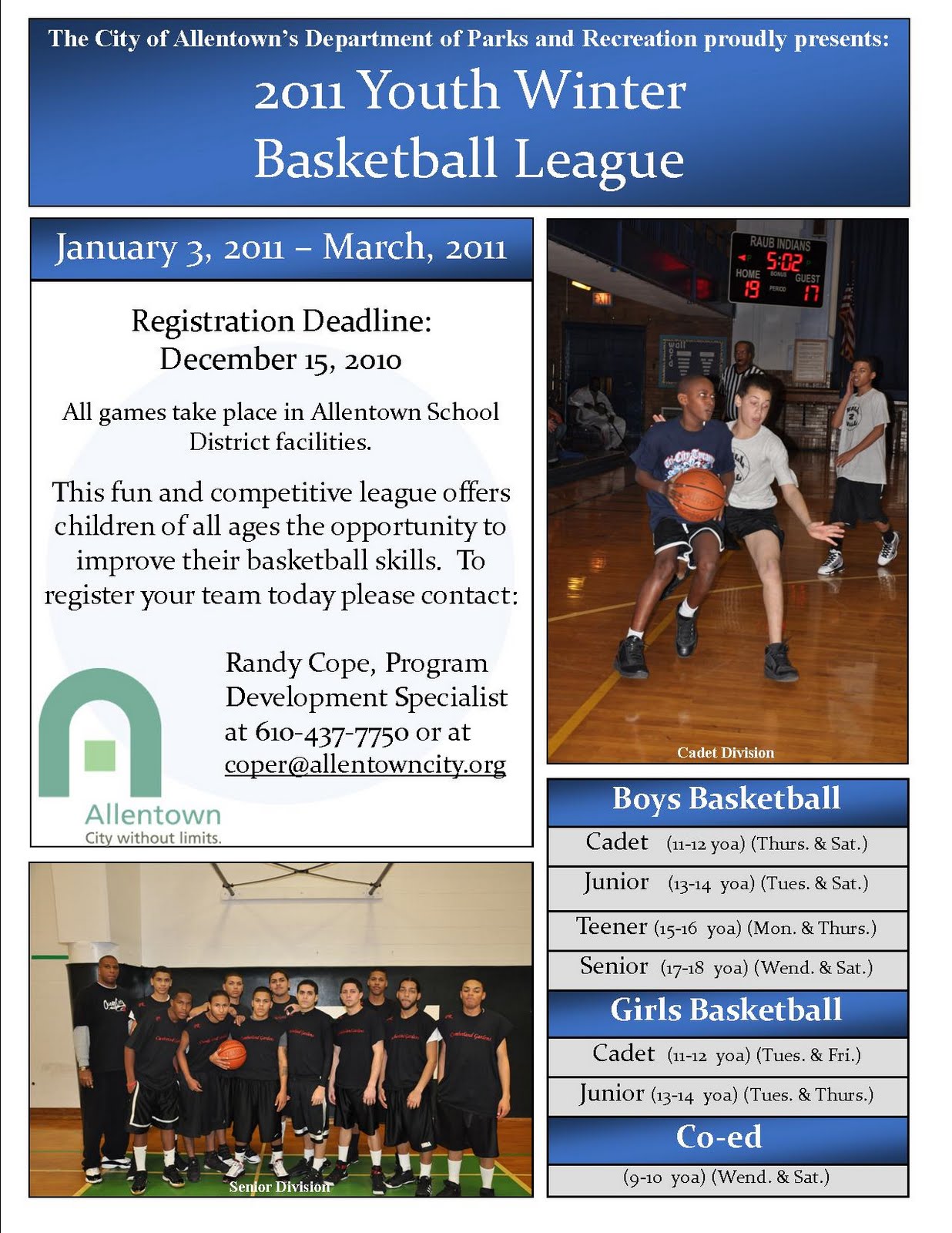 The Allentown Recreation Report 2011 Winter Youth Basketball League