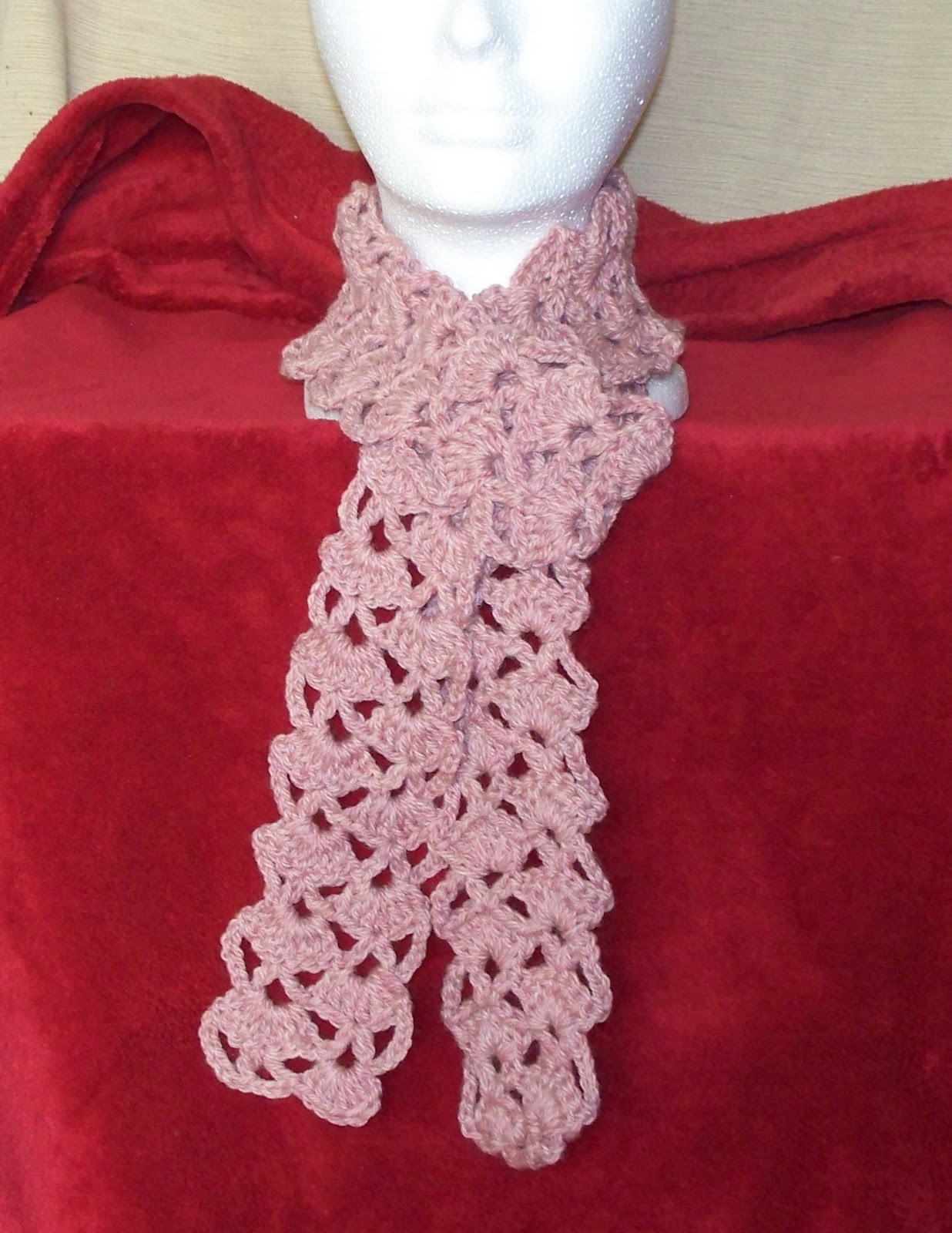 The Art of Carolyn NEW! Lacy Crochet Wool Scarf in Rose