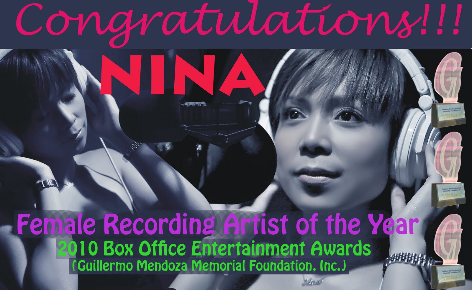 NINAsoulsiREIGNS NINA RECIEVES THE 2010 FEMALE RECORDING ARTIST OF THE YEAR FROM THE BOX OFFICE