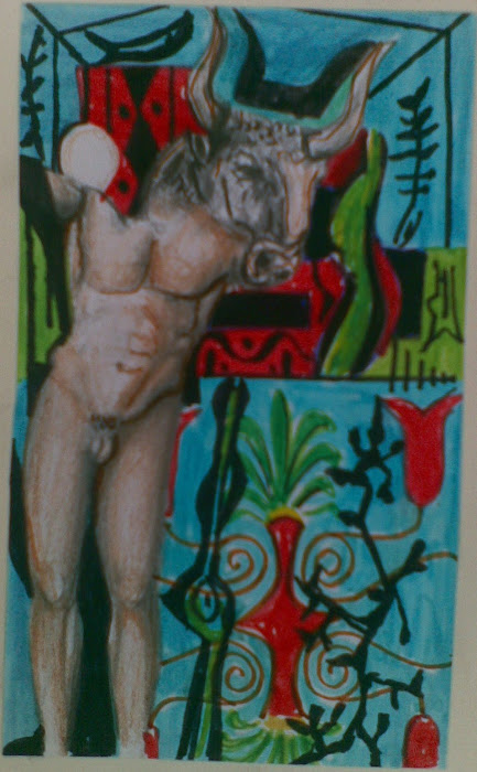 Hermes of Praxiteles [ Ερμης του Πραξιτελη ]  in Minotavros [ Μινωταυρος ] figuration [ paintings