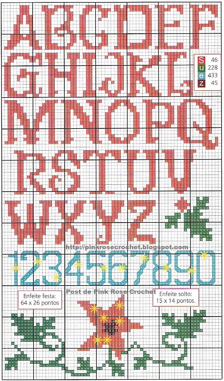 Pink Rose Crochet: Abecedário e Números em Ponto Cruz