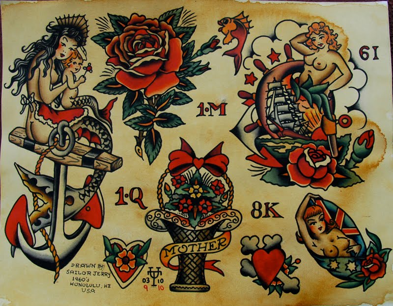 Owen Jensen Traditional Vintage Style Tattoo Flash Sheet 11x14034 Pirate  Tiger USA  eBay