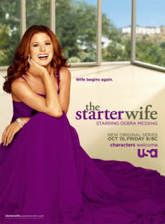 poster of the starter wife featuring debra messing in a purple dress
