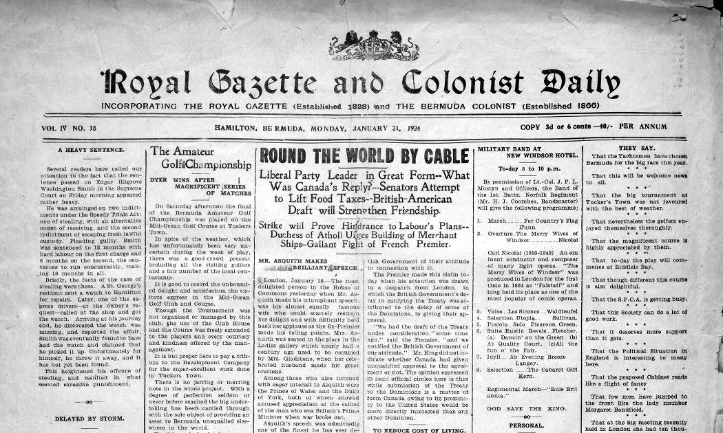 Bermuda History [1924] The Royal Gazette Founded 1828