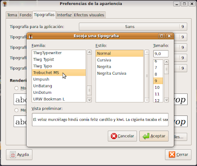 Cambio de fuente Escritorio Gnome Ubuntu
