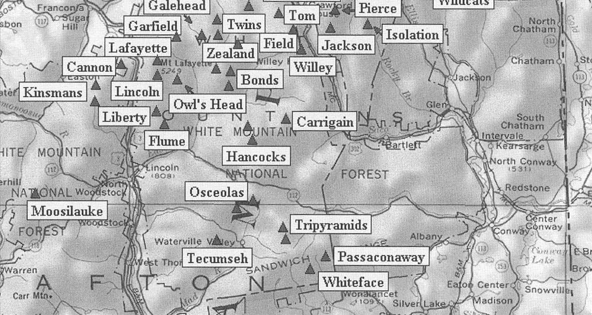 New Hampshire 4000 Footers Map Maping Resources
