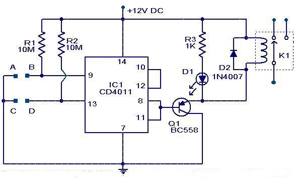 ELECTRONICA: Interruptor por tacto usando Flip Flop CD4011 on off switch wiring diagram carling on 