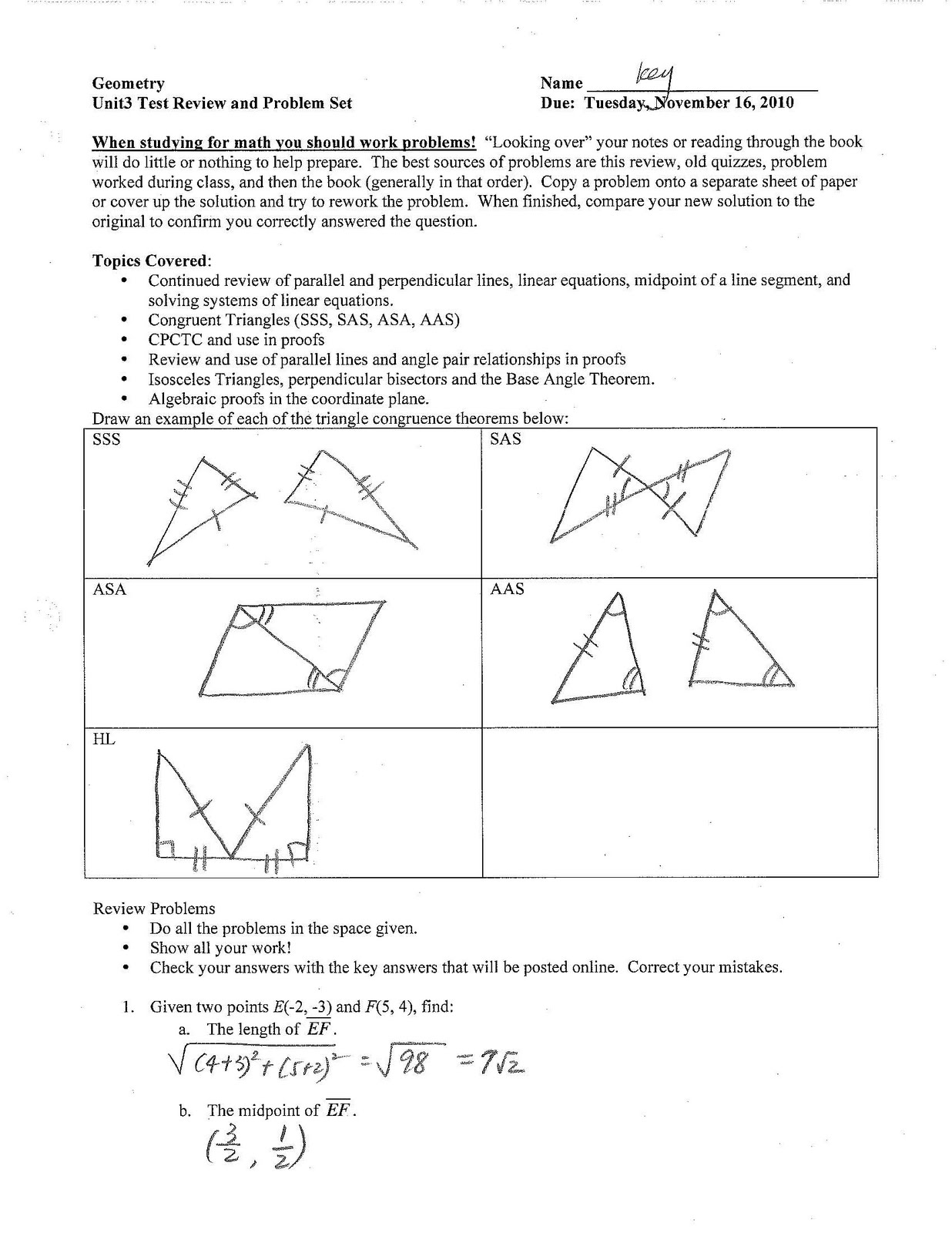Jiazhen's Geometry: Unit3 Chapter Test Review Sheet Answer! 