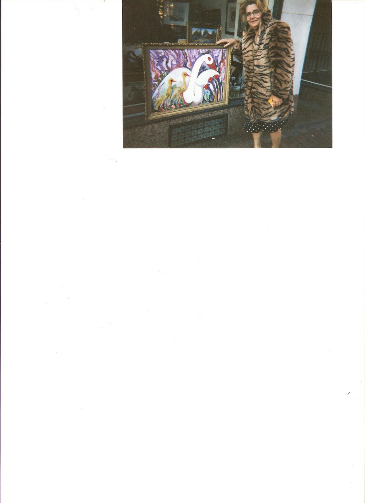 Dixie with painting of swans