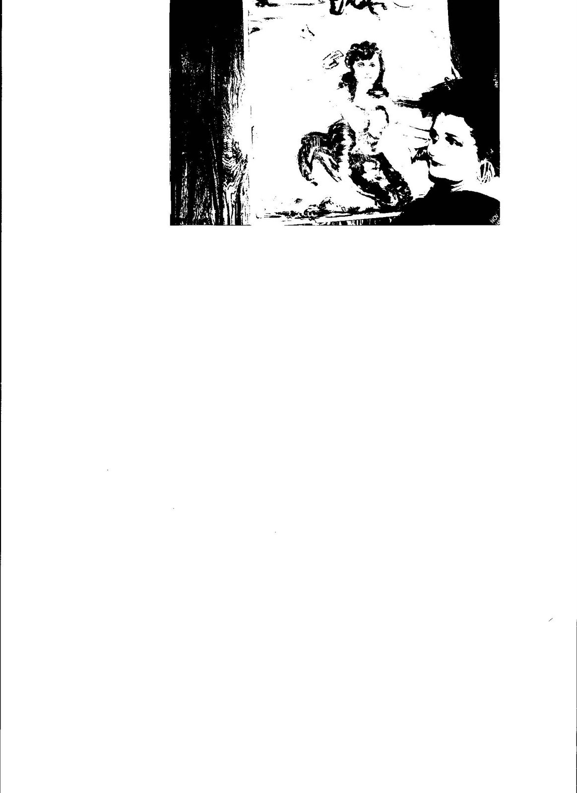 Black and White Picture of Dixie Exhibiting A Painting